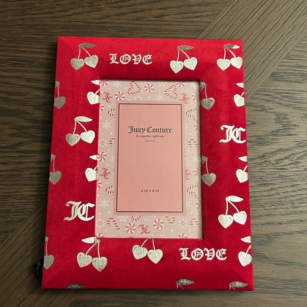 Juicy Couture Red Velvet Frame with Metallic Silver Cherry Accents.